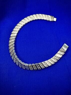 925 Sterling Silver Fancy Brick Link Bracelet 7.6mm 7.5” Textured Polished